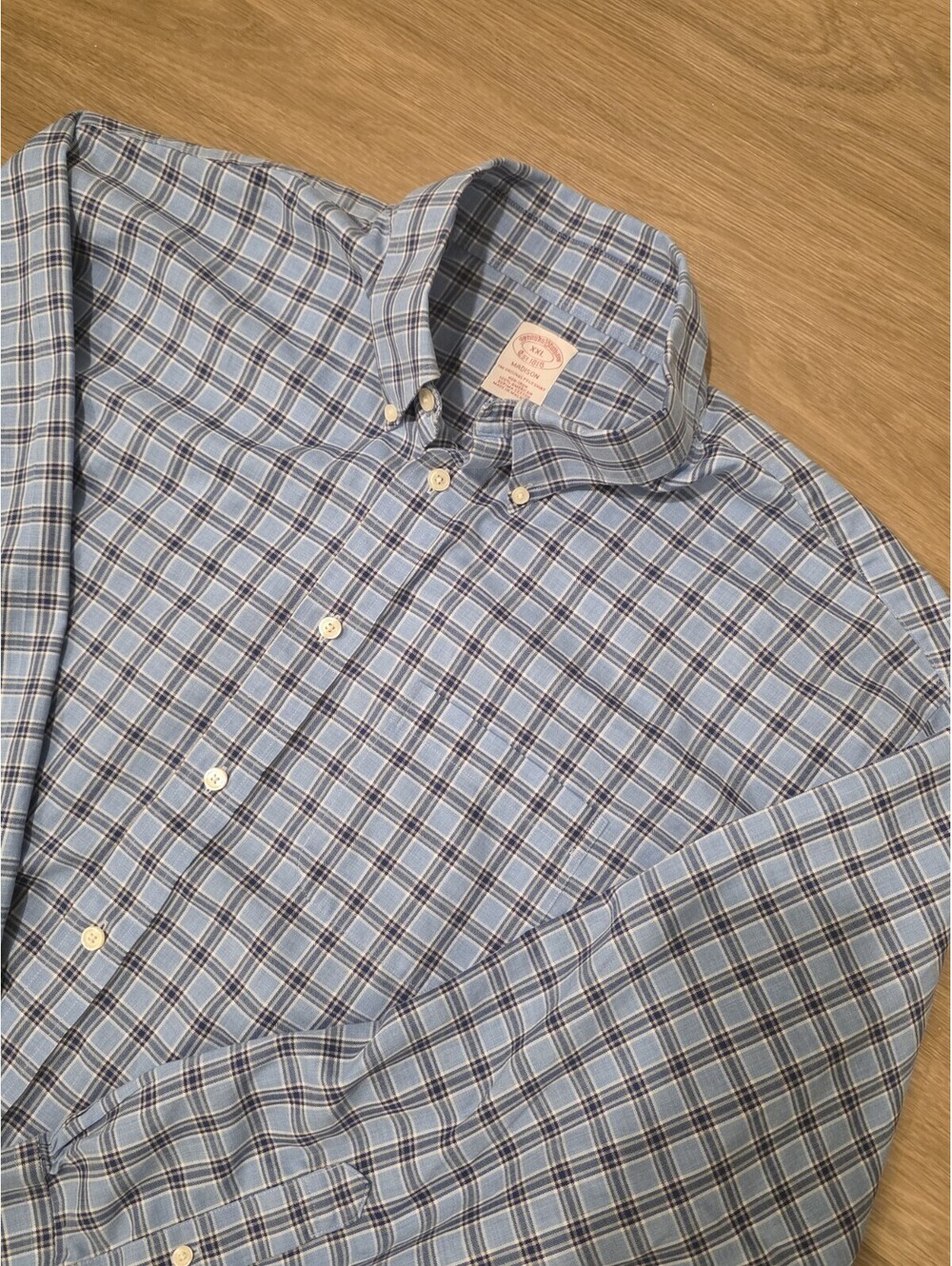 Brooks Brothers Madison XXL Mens Shirt Non Iron Supima Cotton Blue Plaid LS